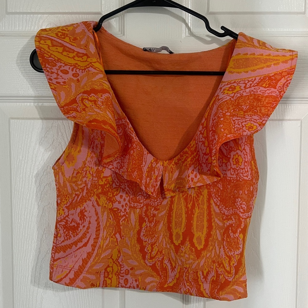 ZARA V-neck Ruffle Top
